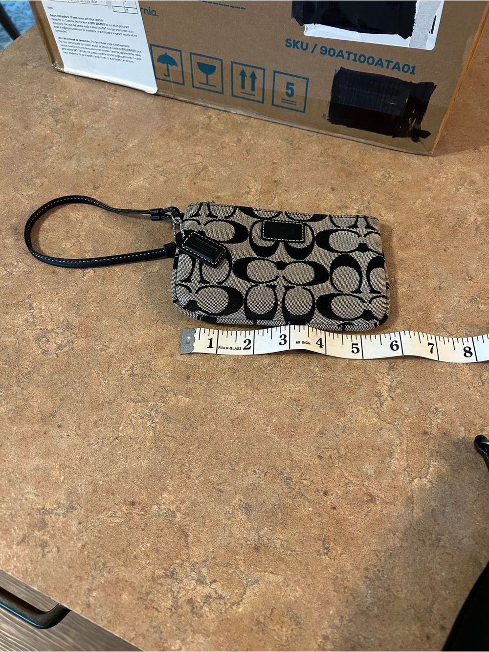 Coach Signature Canvas Wristlet in Black and Tan/Beige